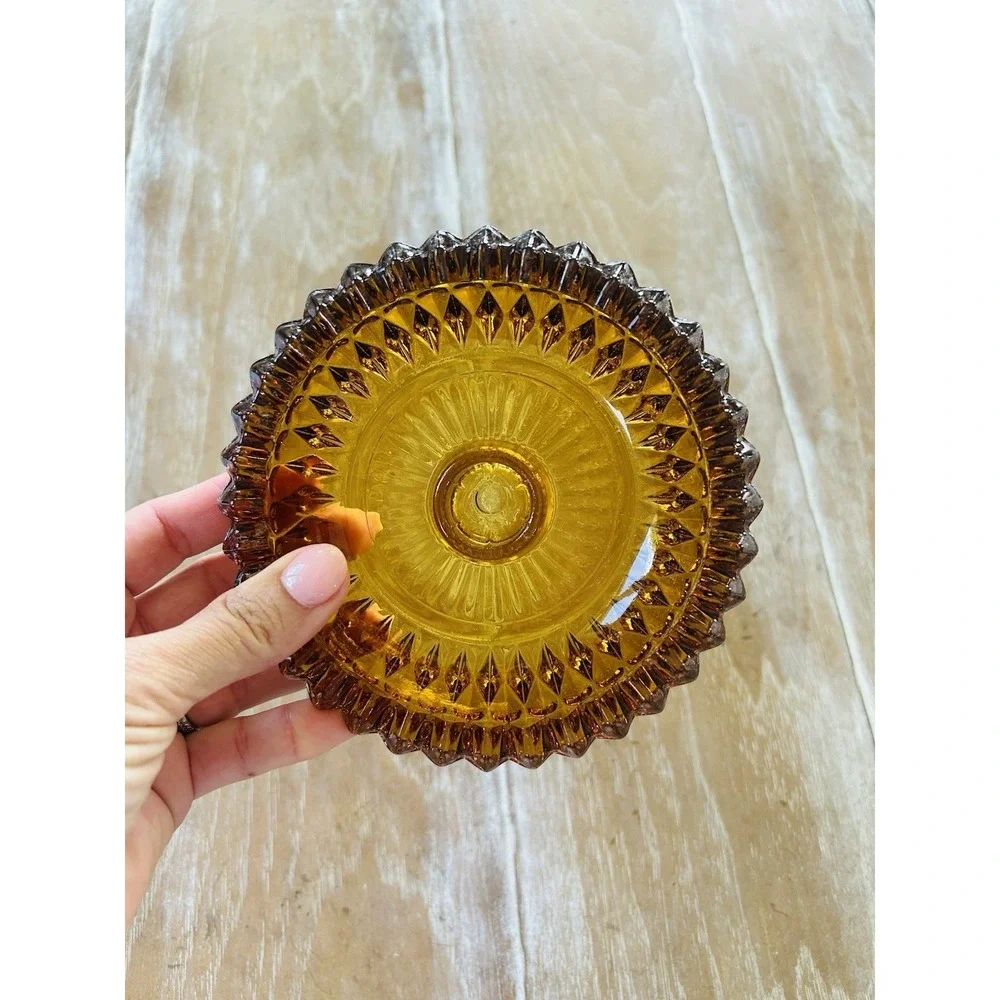 Vintage, Amber Gold, Diamond Point, Indiana Glass, Candle Holder plate only